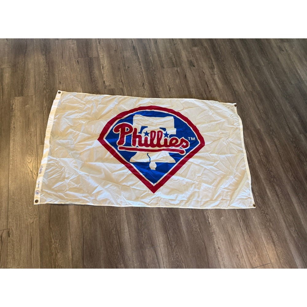Vintage Philadelphia Phillies MLB Flag Emerson USA‎ Nylon 3x5 Banner White